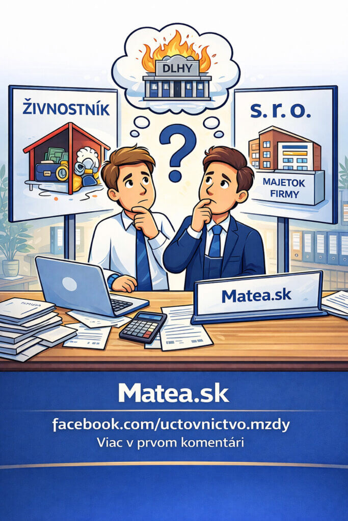 Karikatúra porovnávajúca ručenie živnostníka a s. r. o., keď je podnikateľ zároveň spoločníkom aj konateľom