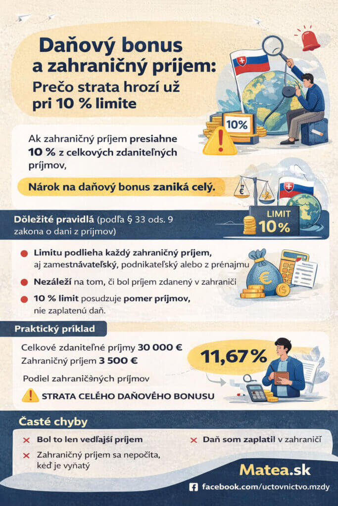 Daňový bonus a zahraničný príjem – strata nároku pri prekročení 10 percent